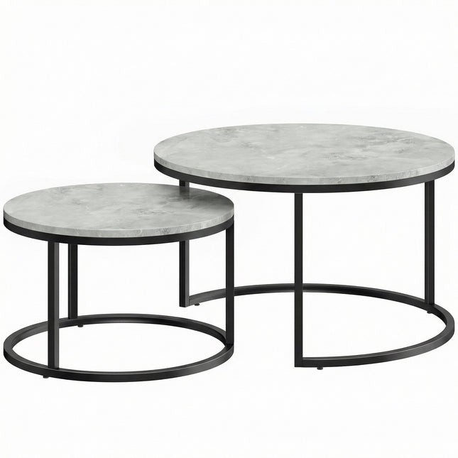 Nesting Coffee Table Set, Marble Look, Metal Frame, 2-Piece