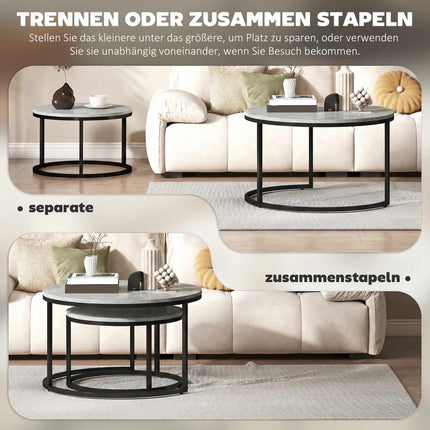 Nesting Coffee Table Set, Marble Look, Metal Frame, 2-Piece