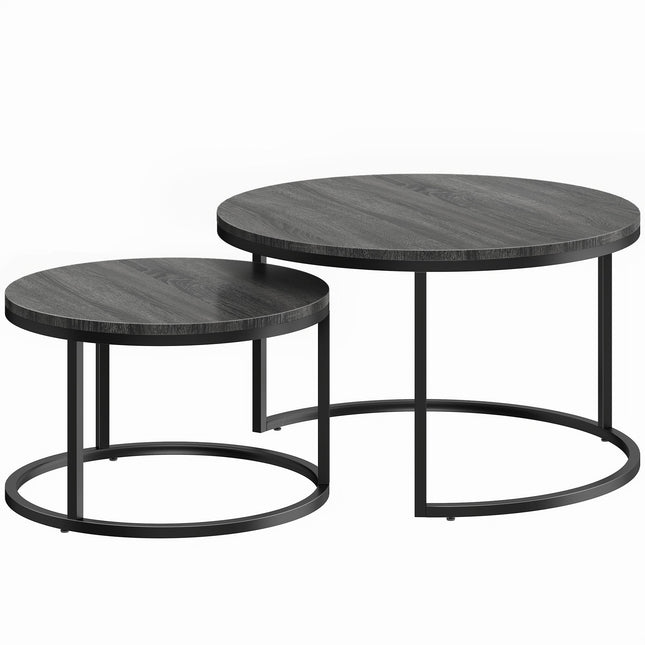 Nesting Coffee Table Set, Metal Frame, Wood Finish