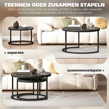 Nesting Coffee Table Set, Metal Frame, Wood Finish