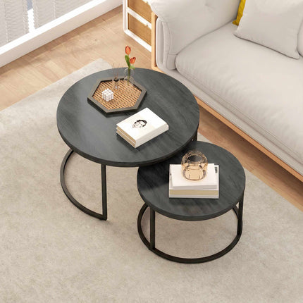 Nesting Coffee Table Set, Metal Frame, Wood Finish