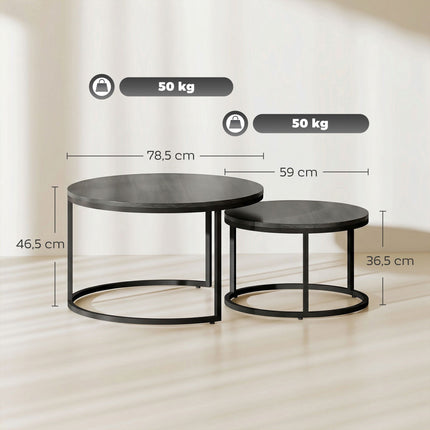 Nesting Coffee Table Set, Metal Frame, Wood Finish