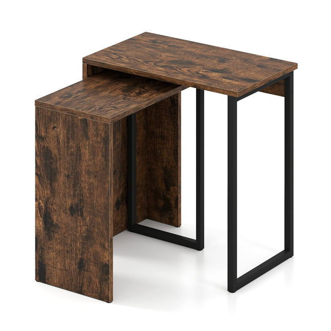 Nesting Coffee Table Set, Rustic Brown, Metal Frame