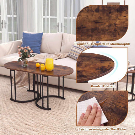 Nesting Coffee Table Set, Rustic Brown, Metal Frame