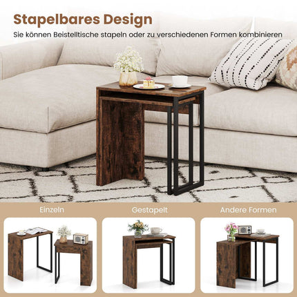 Nesting Coffee Table Set, Rustic Brown, Metal Frame