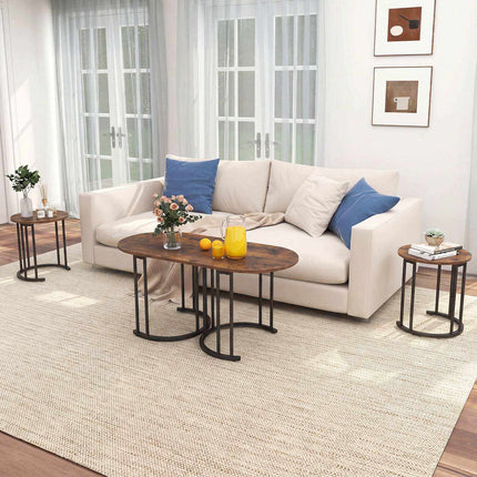 Nesting Coffee Table Set, Rustic Brown, Metal Frame