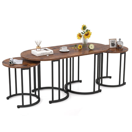 Nesting Coffee Table Set, Rustic Brown, Metal Frame