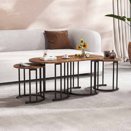 Nesting Coffee Table Set, Rustic Brown, Metal Frame