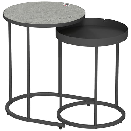 Nesting Coffee Tables Set, Metal Tray Design, Gray