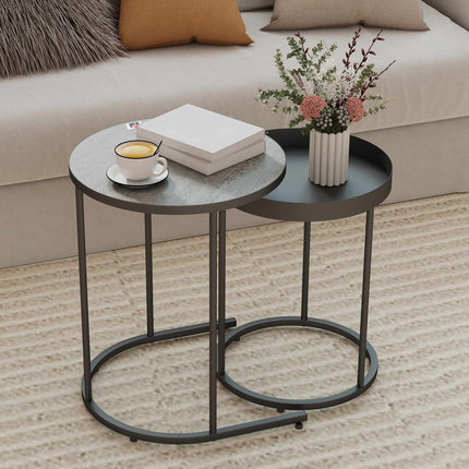 Nesting Coffee Tables Set, Metal Tray Design, Gray