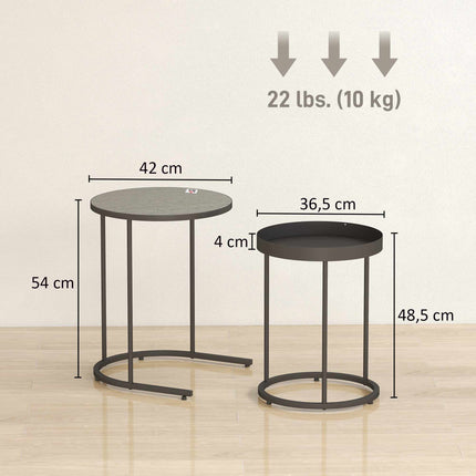 Nesting Coffee Tables Set, Metal Tray Design, Gray