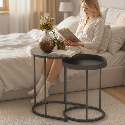 Nesting Coffee Tables Set, Metal Tray Design, Gray