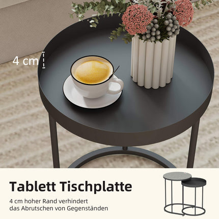Nesting Coffee Tables Set, Metal Tray Design, Gray