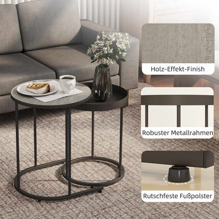 Nesting Coffee Tables Set, Metal Tray Design, Gray
