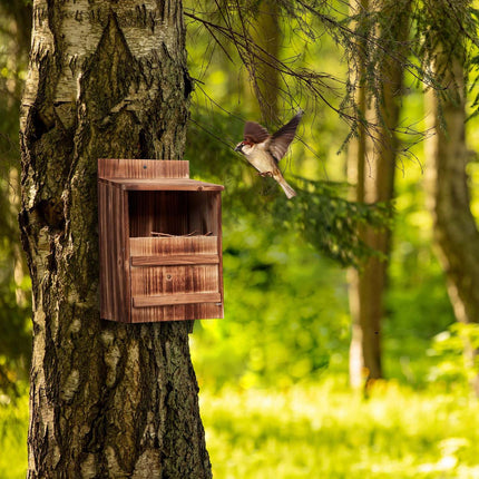 Nesting box for birds that nest in semi-cavities