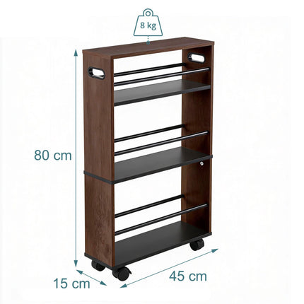 Niche Trolley, 4 Shelves, Black, 80x15x45 cm