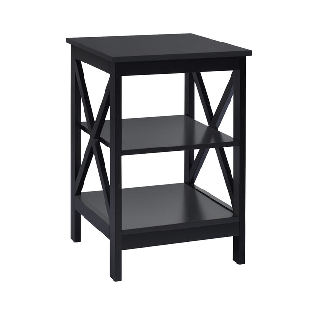Nightstand, 3-Tier X-Frame MDF Side Table, Black
