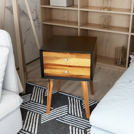 Nightstand Bedside Table, Acacia Wood, 2 Drawers