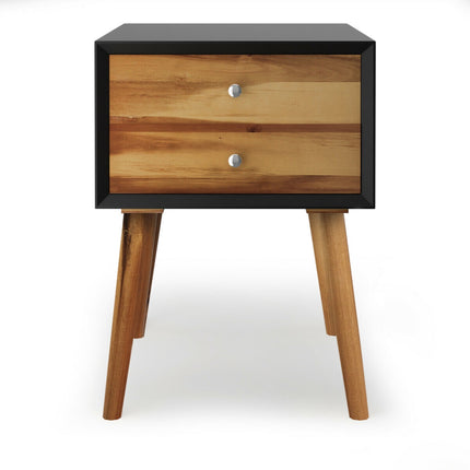 Nightstand Bedside Table, Acacia Wood, 2 Drawers