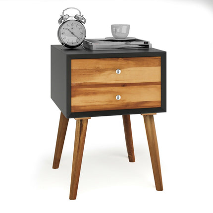 Nightstand Bedside Table, Acacia Wood, 2 Drawers