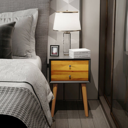 Nightstand Bedside Table, Acacia Wood, 2 Drawers