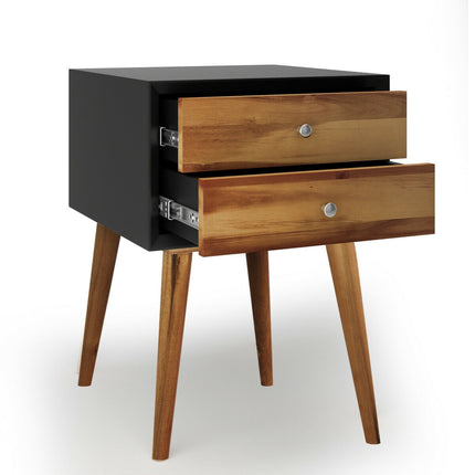 Nightstand Bedside Table, Acacia Wood, 2 Drawers
