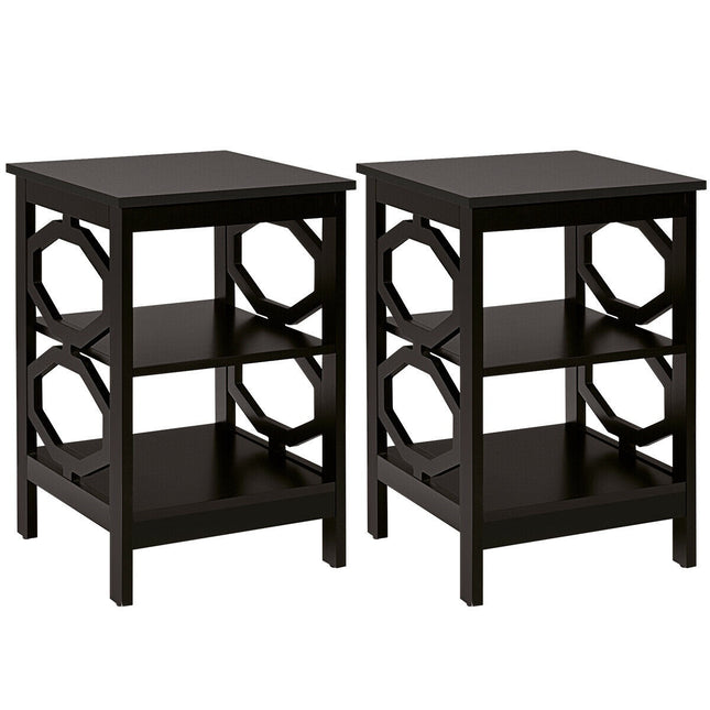 Nightstand Set of 2, 3-Tier Side Tables, Black