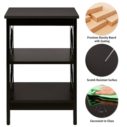 Nightstand Set of 2, 3-Tier Side Tables, Black