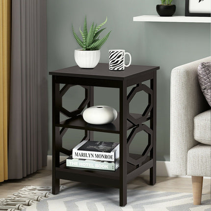 Nightstand Set of 2, 3-Tier Side Tables, Black