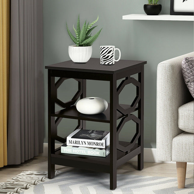 Nightstand Set of 2, 3-Tier Side Tables, Black
