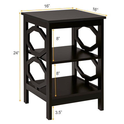 Nightstand Set of 2, 3-Tier Side Tables, Black
