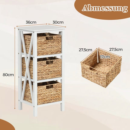 Nightstand Set with 3 Seagrass Baskets, White, 2-Piece