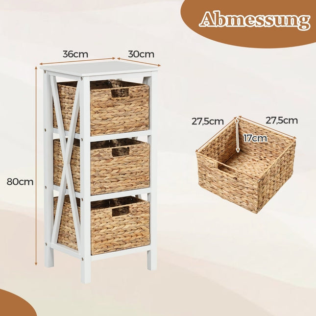 Nightstand Set with 3 Seagrass Baskets, White, 2-Piece