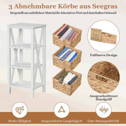 Nightstand Set with 3 Seagrass Baskets, White, 2-Piece