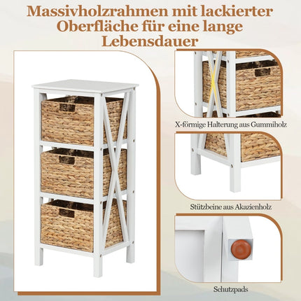 Nightstand Set with 3 Seagrass Baskets, White, 2-Piece