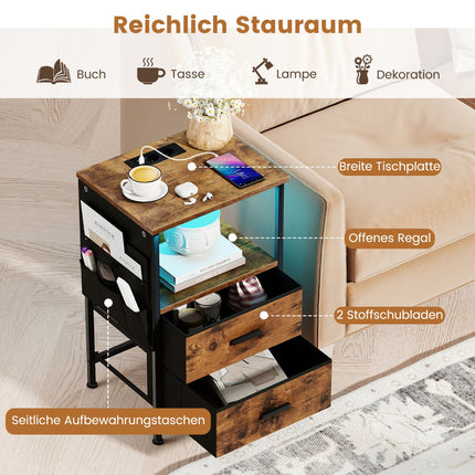 Nightstand Set with Charging Station & LED Lights