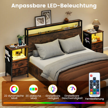 Nightstand Set with Charging Station & LED Lights