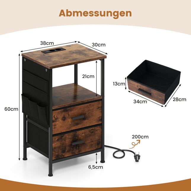 Nightstand Set with Charging Station & LED Lights