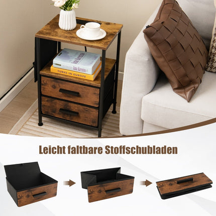 Nightstand Set with Charging Station & Storage, Brown