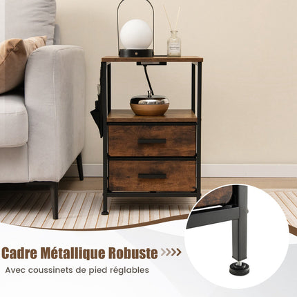 Nightstand With Charging Station, 2 Drawers, 6 Pockets