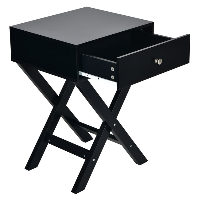Nightstand With Drawer, X-Frame MDF, Black