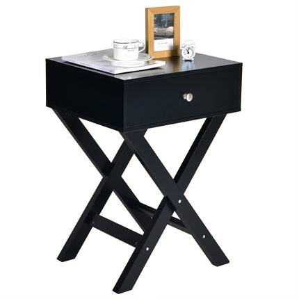 Nightstand With Drawer, X-Frame MDF, Black