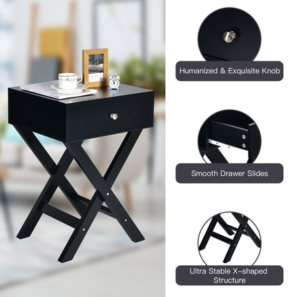 Nightstand With Drawer, X-Frame MDF, Black