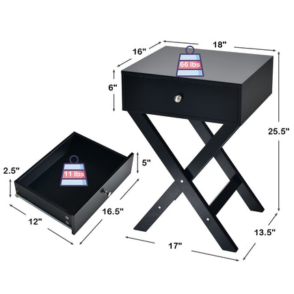 Nightstand With Drawer, X-Frame MDF, Black