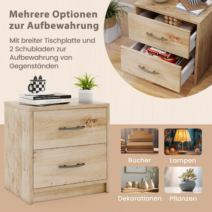 Nightstand with 2 Drawers – Oak Finish, Compact Storage