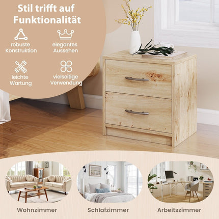 Nightstand with 2 Drawers – Oak Finish, Compact Storage
