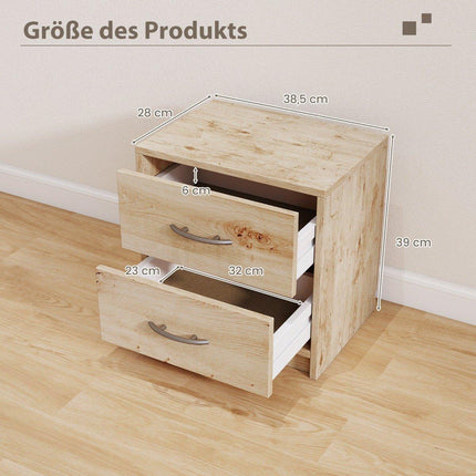 Nightstand with 2 Drawers – Oak Finish, Compact Storage