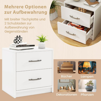 Nightstand with 2 Drawers – White, Compact Bedside Table