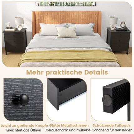 Nightstand with 3 Drawers, Black, 56 x 45 x 66 cm