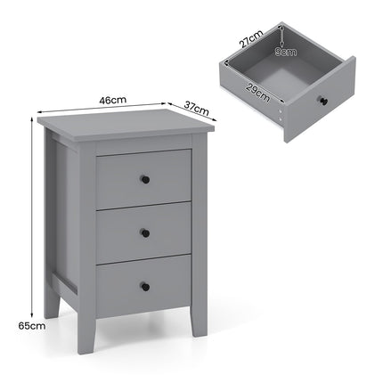 Nightstand with 3 Drawers, Large Storage, Grey
